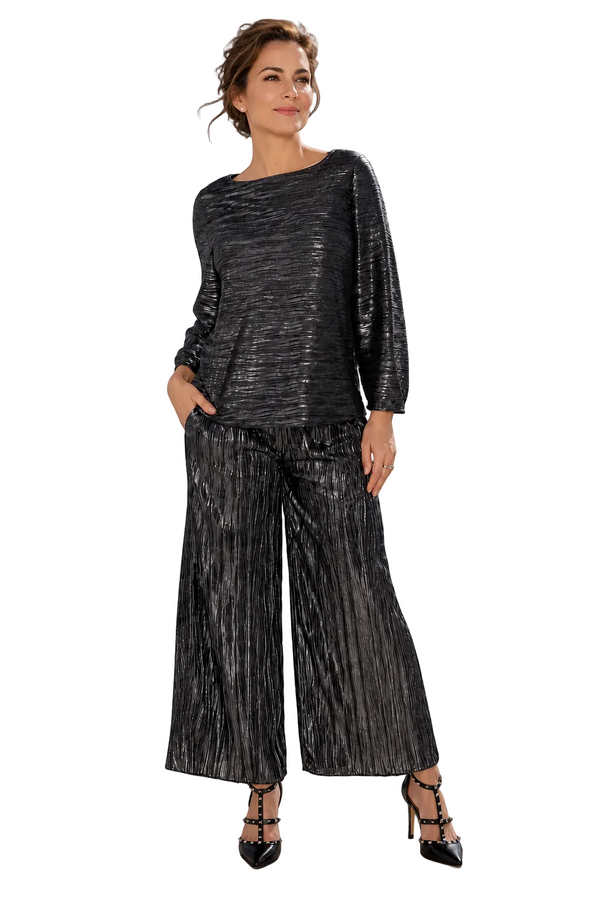 Textured Metallic Boat Neck Top - C1198T-BLK
