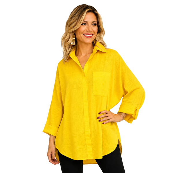 Solid Button Front Big Shirt in Yellow - GDB-527-YW