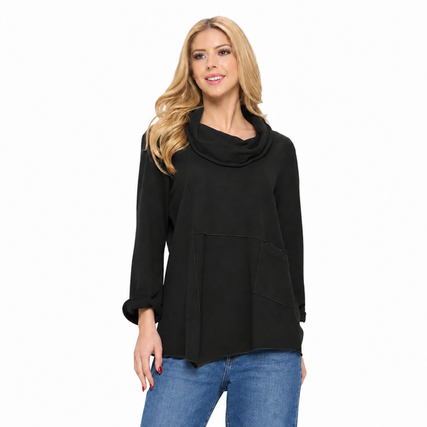 Cowl-Neck Asymmetric Tunic in Black - FT4072-BLK