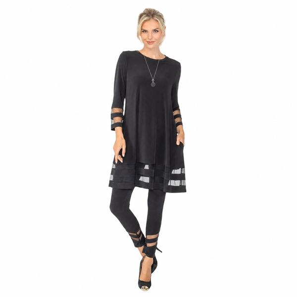 Straight-Leg Pant with Mesh Stripe Detail in Black - 2536P-BLK
