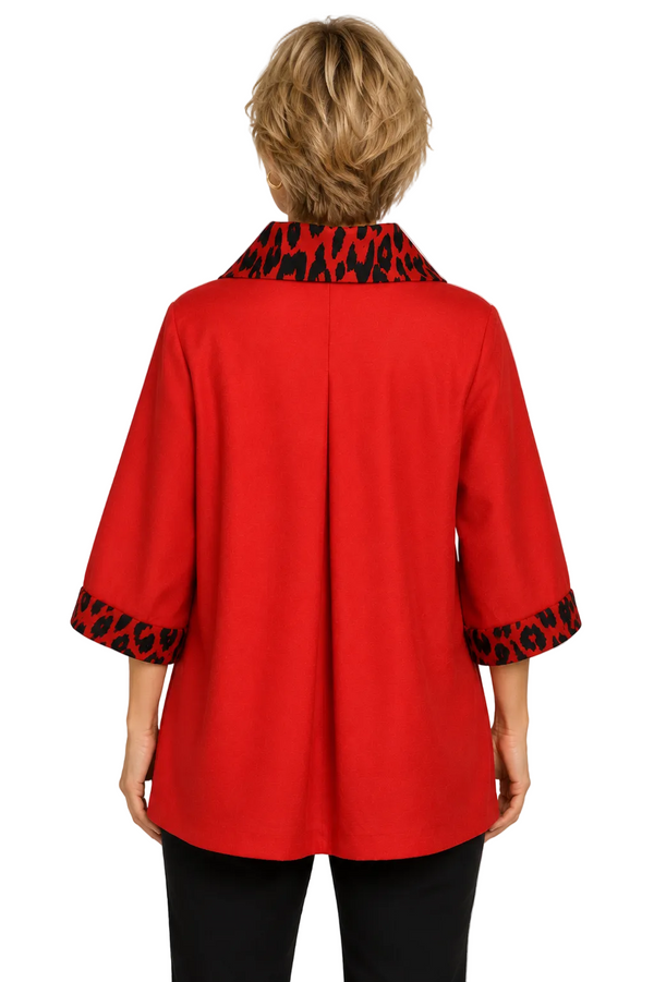 Leopard Accent Swing Jacket in Red - 5130