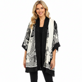 Asian Inspired Black & White Print Kimono Jacket - 0917BWB