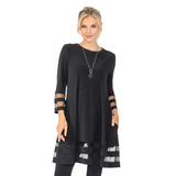 Soft Stretch Knit Tunic with Mesh Stripes  - 2517T- BLK