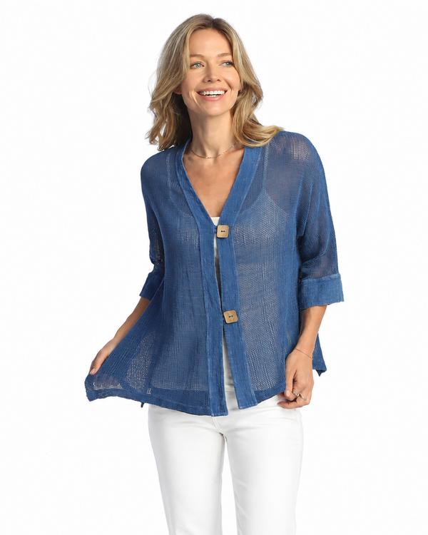 Mineral Washed Flounce Hem Mesh Cardigan - M116