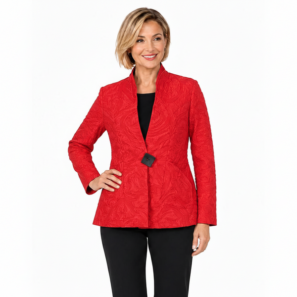 Tonal Jacquard One-Button Jacket in Red - MJ6019-RD