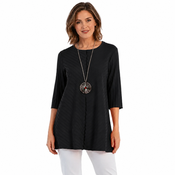 Diagonal Rib High-Low Tunic in Black - CS342-BLK