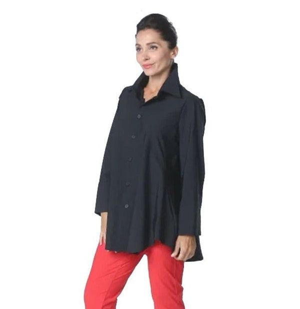 IC Collection High-Low Button-Front Blouse in Black - 3778B-BK