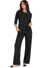 Soft Knit Pant Set in Black - ZIASET-BK