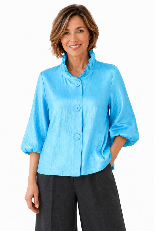 Subtle Shimmer Short Jacket in Sky Blue - 5081-SKY - Size XL Only!