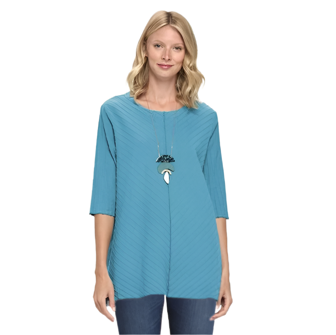 Focus Diagonal Rib High-Low Tunic in Maui Blue - CS-342-MB - Size S Only!