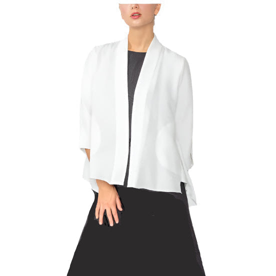 Textured Open Front Jacket in White - 5741J-WT