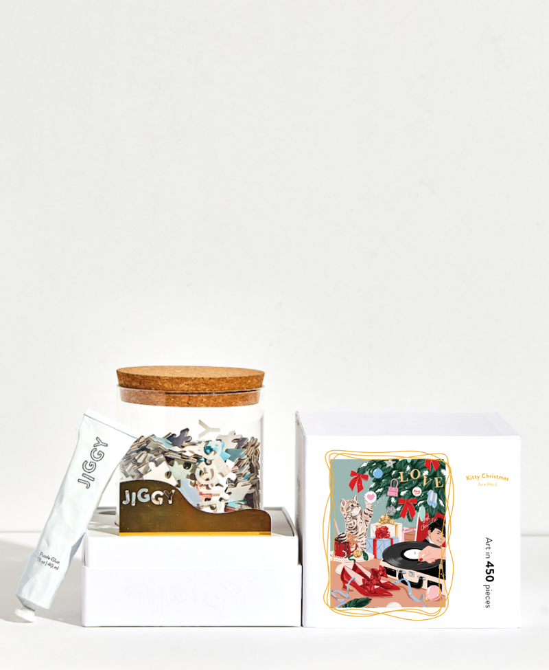 450pc Puzzle & Glue Kit: Kitty Christmas, Ana Hard