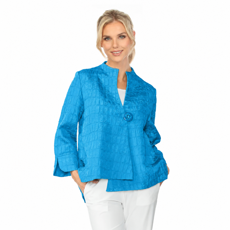 Textured One-Button Asymmetric Jacket in Turquoise - 6288J-TQ