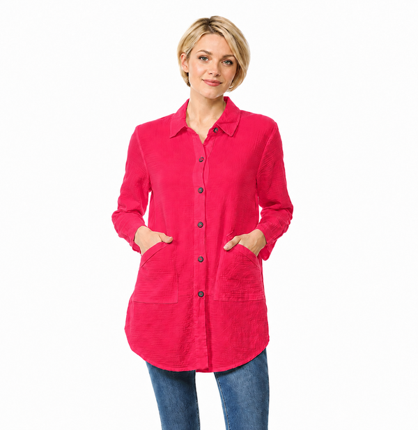 Lightweight Waffle Shirt Jacket in Raspberry - LW110-RS