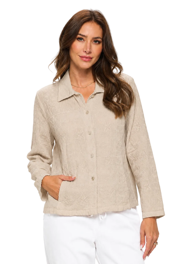 Embroidered Cotton Short Jacket in Latte - EC425