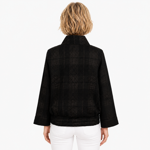 Tonal Textured Zip-Front Jacket in Black - 5046