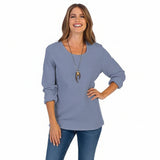 Waffle-Knit Top in Dusty Blue - C519-DB