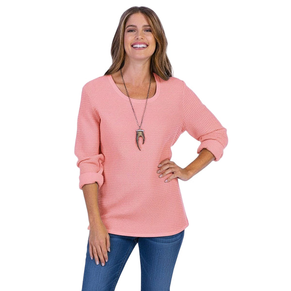 Essential Fall Waffle-Knit Top in Pink Rose - C519-PNK