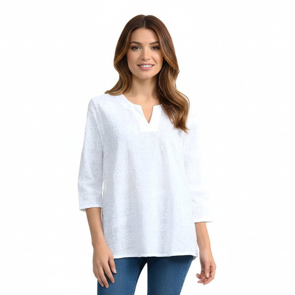 Embroidered Cotton Voile Top in White C630-WHT