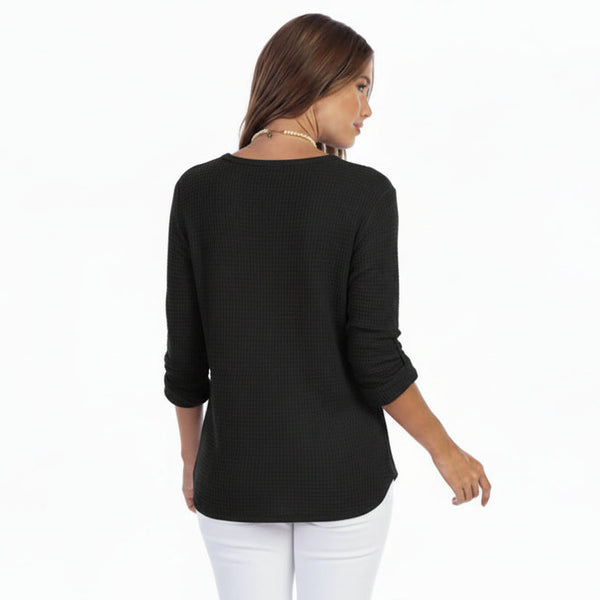 Lightweight Cotton Waffle Top in Black - C691-BLK