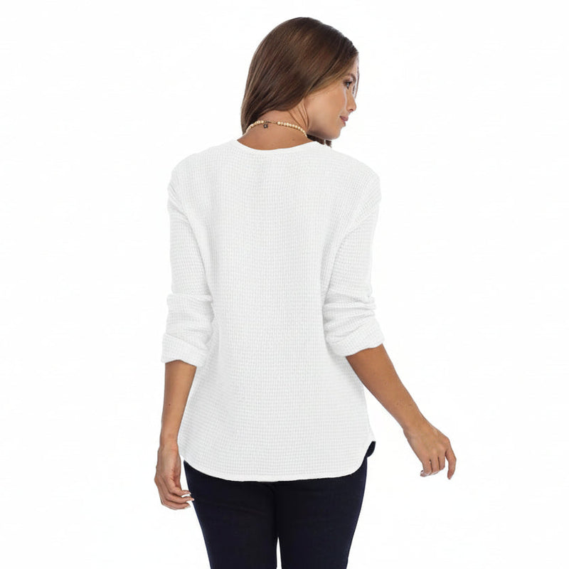 Lightweight Cotton Waffle Top in White - C691-WHT