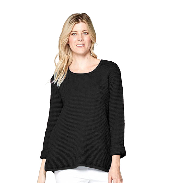 Focus Lightweight Waffle Top in Black - C691-BLK