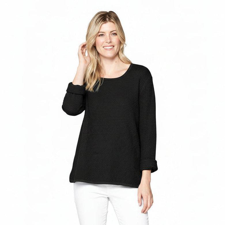 Lightweight Cotton Waffle Top in Black - C691-BLK