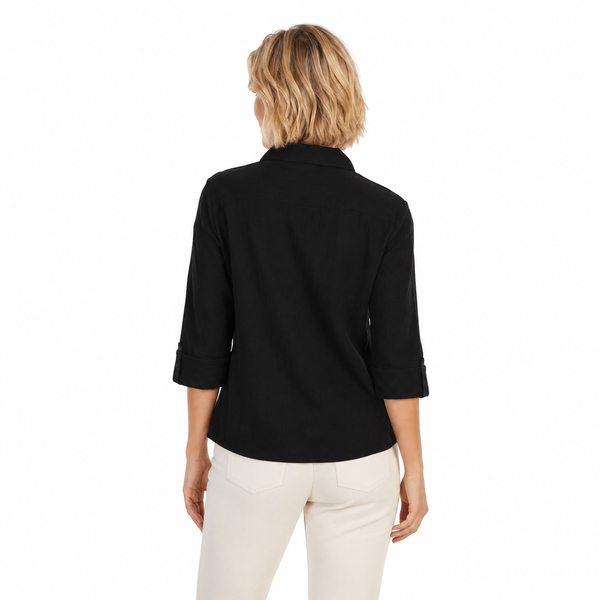 Embroidered Cotton Shirt in Black - C734-BLK