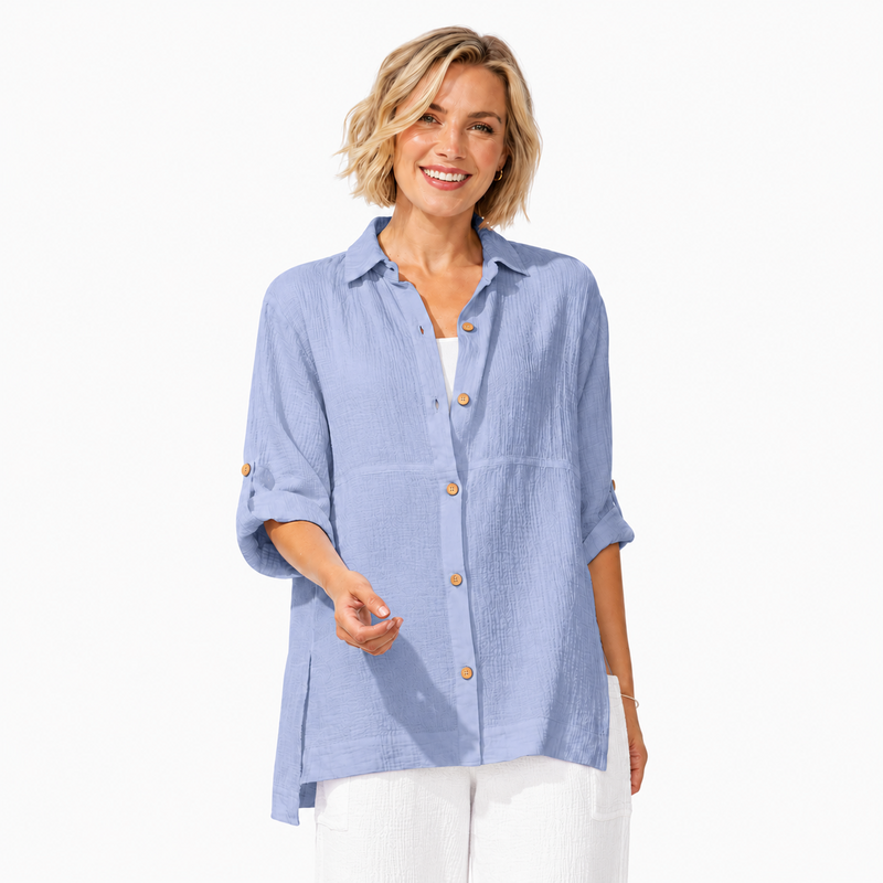 Lightweight Textured High-Low Shirt - 32440
