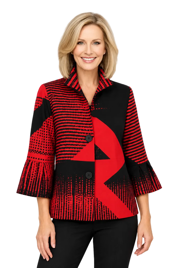 Geometric Print Jacket in Red & Black - 5003-RED - Size XXL Only!