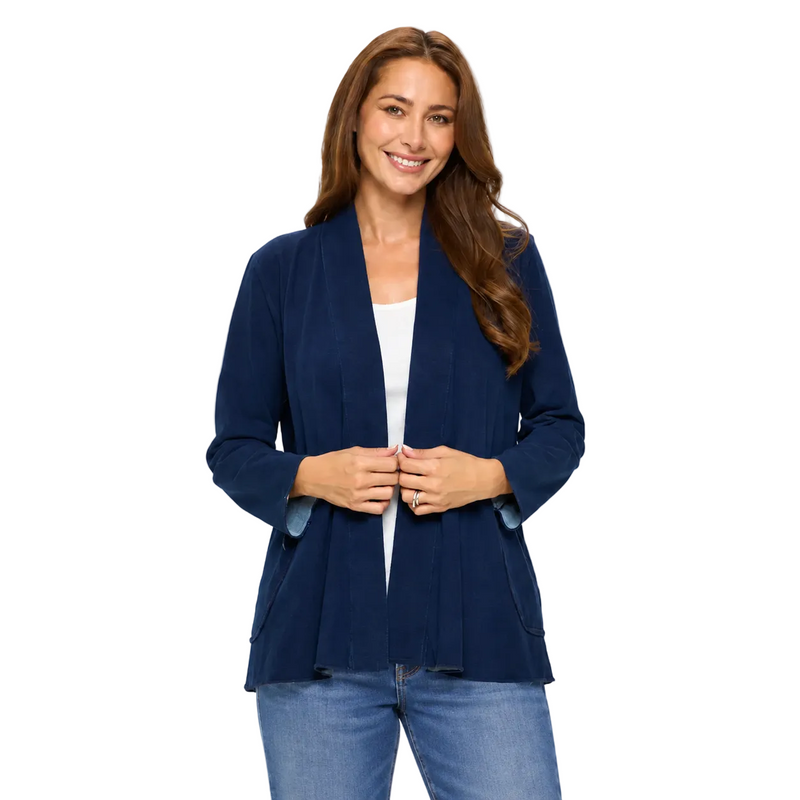 Soft Stretch Knit Open-Front Cardigan in Indigo - D202