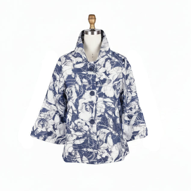 Floral Burnout Jacquard Short Jacket - 2482-NVY