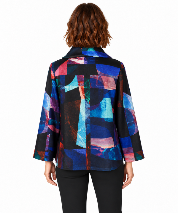 Cozy Colorblock Print Jacket in Blue/Multi - 4911