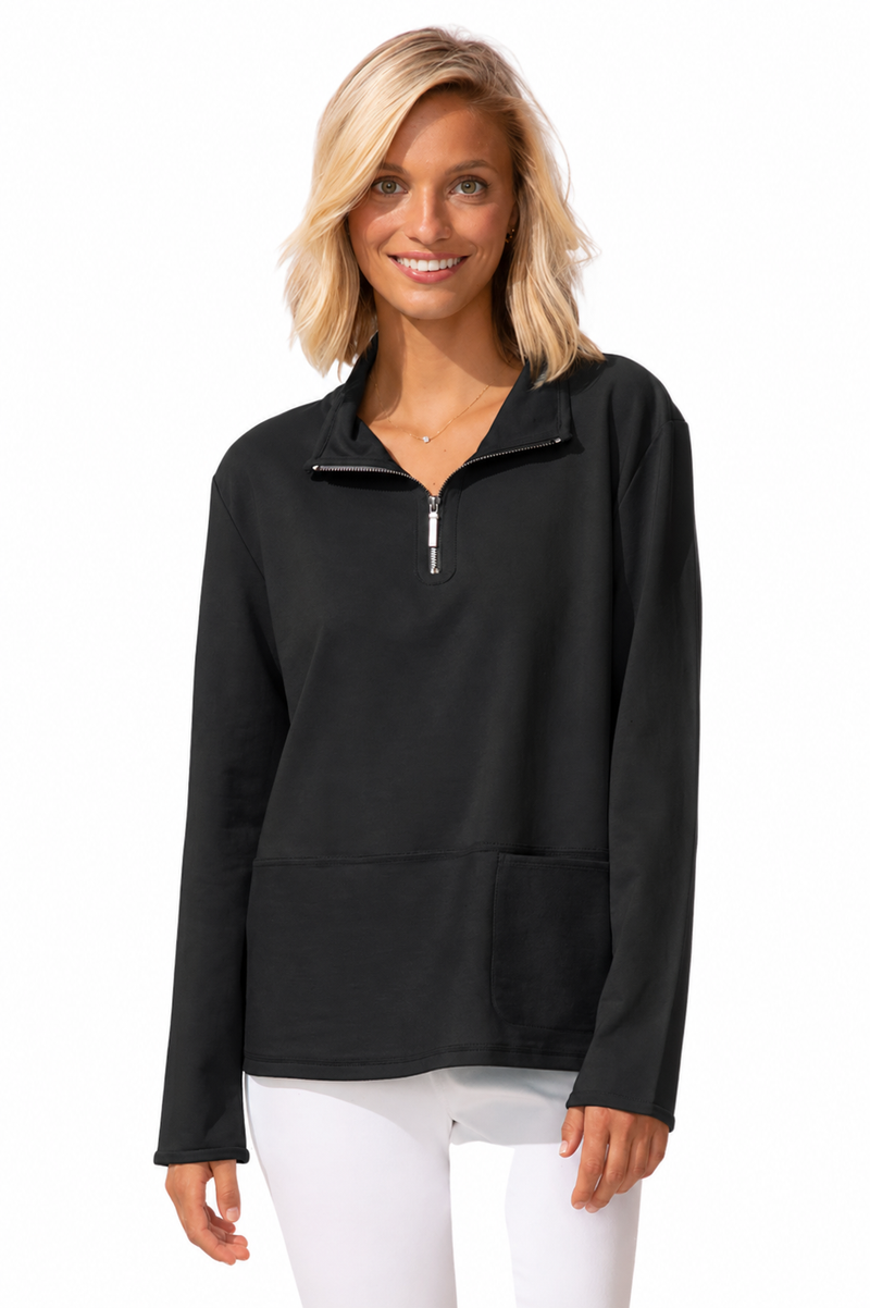 Partial Zip Soft Cotton Terry Pullover - 30121