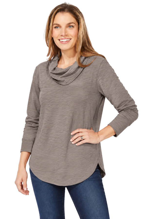 Soft Cotton Draped Cowl Neck Tunic - 10036