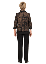 Abstract Print Asymmetric Jacket in Taupe, Brown & Black - 4317