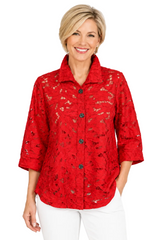 Lace Cut-Out Shirt in Red - 7122-RD