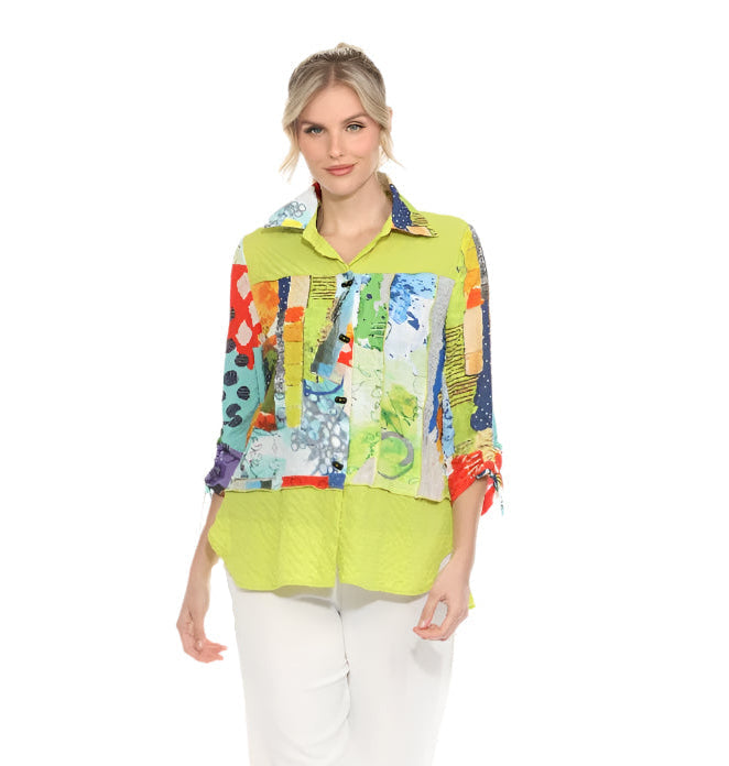 Abstract Art-Print Blouse/Jacket in Lime/Multi - 3998