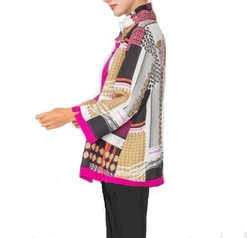 Just In! IC Collection Colorblock Patch-Print Blouse in Fuchsia - 6042B