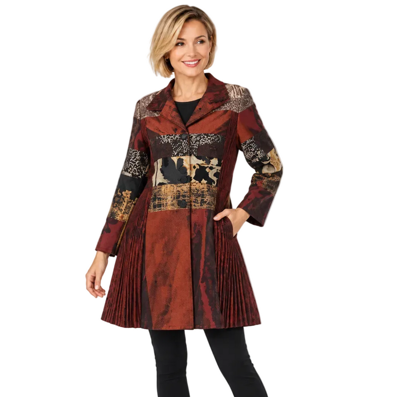 Mixed-Media Pleated Tunic Dress in Copper Bronze  - C2648-4