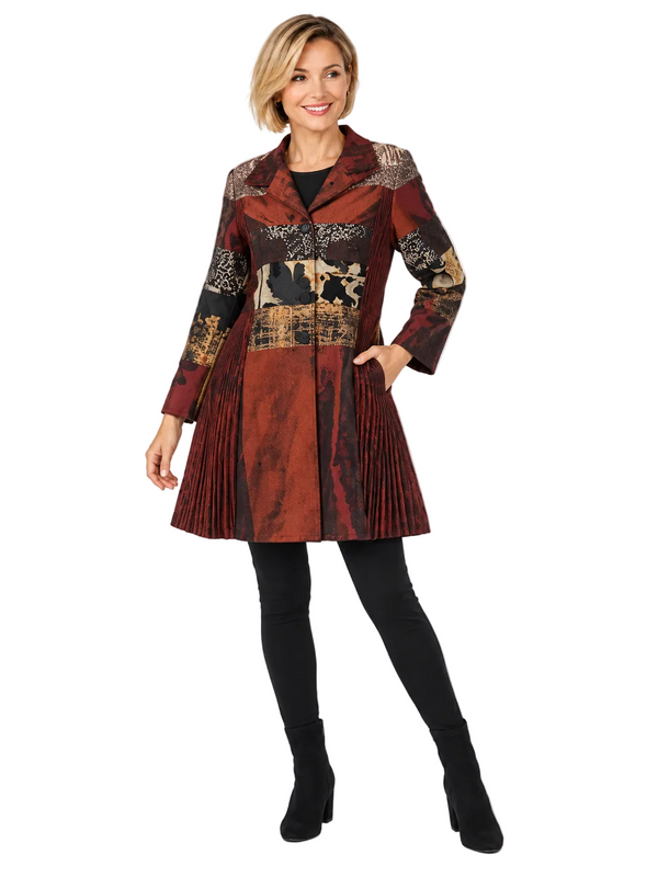 Mixed-Media Pleated Tunic Dress in Copper Bronze  - C2648-4