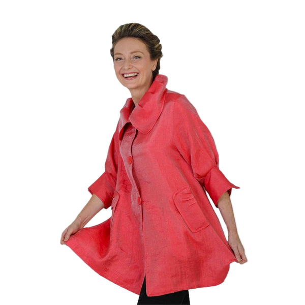 Solid Shimmery Button Down Swing Jacket in Red - 200-RD