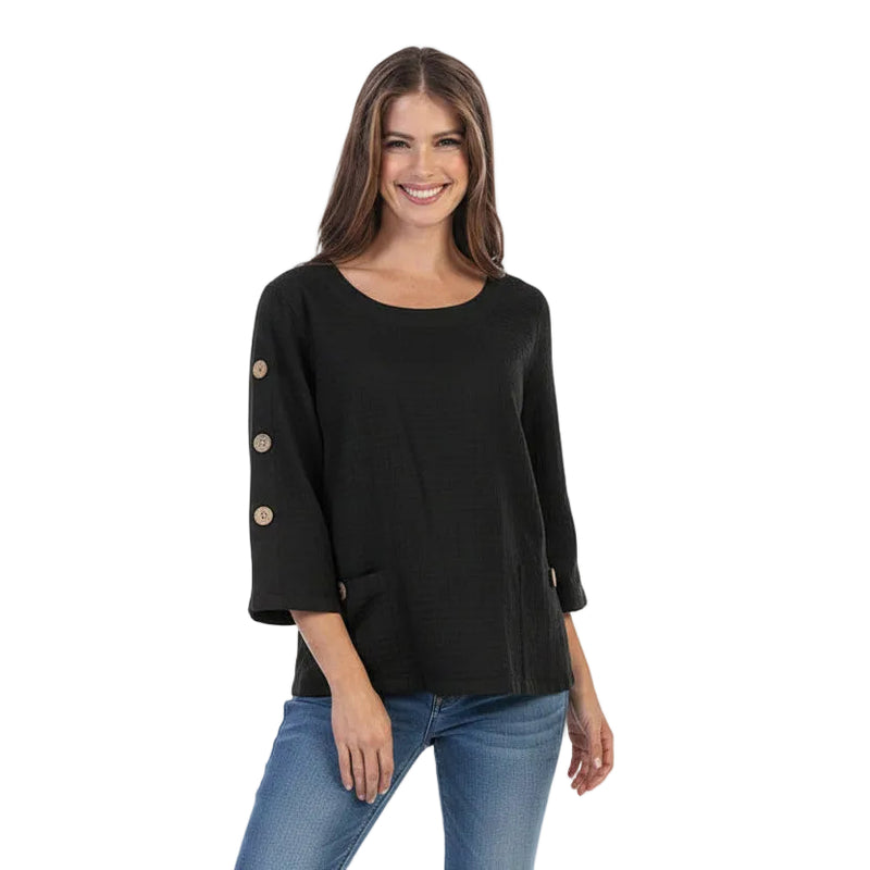 Seersucker Brush Dye Cotton Top in Black - CS111-BLK