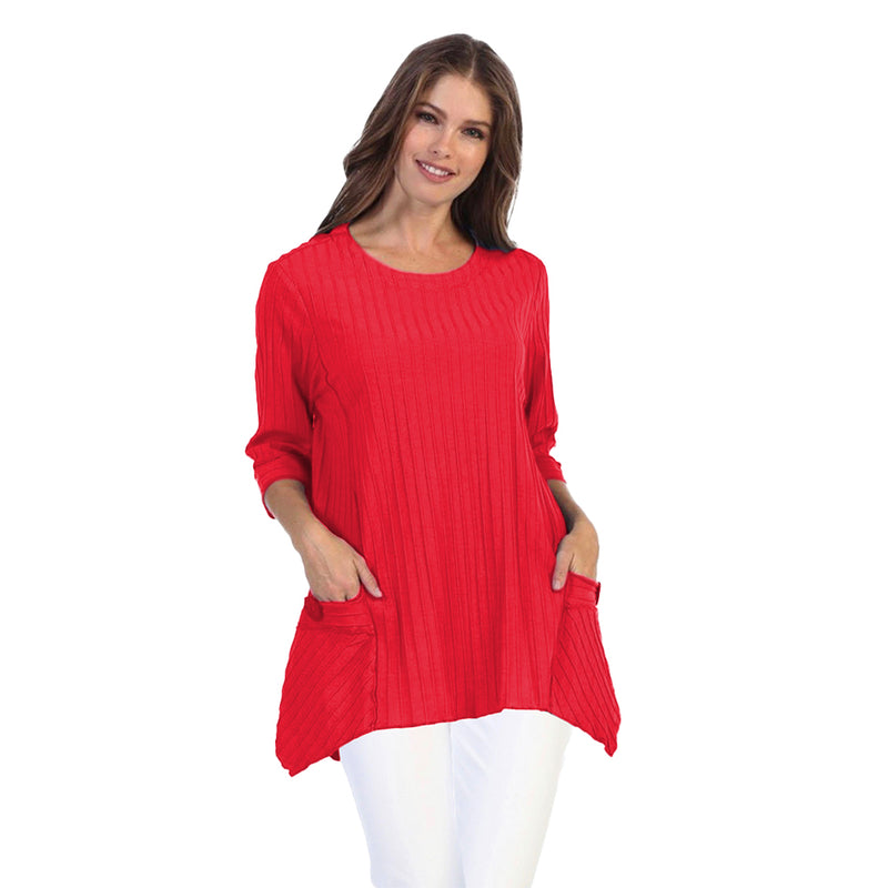 Patch-Pocket Ribbed Cotton Tunic in Red - CS-388-RD