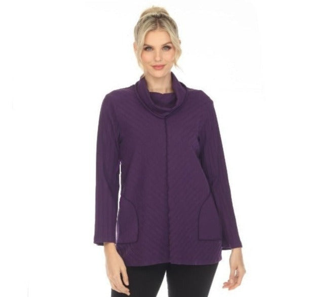 Focus Diagonal Rib Mock Neck Tunic in Blackberry - CS-382-BB