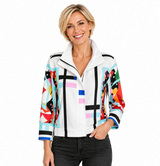 Modern Geometric Print Jacket in Multi on White - 5054