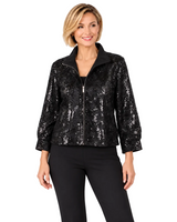Sequin Embroidered Zip-Front Jacket in Black - 2488-BLK