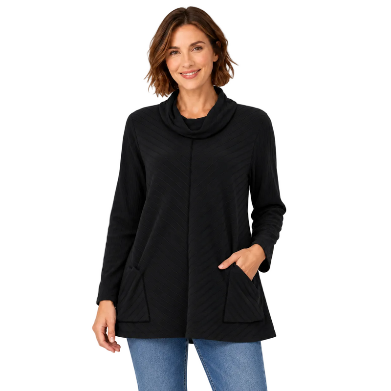 Cotton Diagonal-Rib Cowl-Neck Tunic - CS382