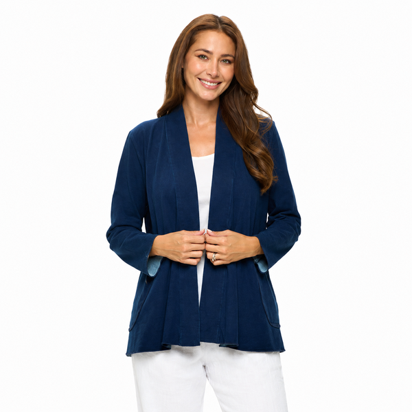 Stretch Knit Open Front Cardigan in Indigo - D202