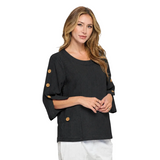 Seersucker Brush Dye Cotton Top in Black - CS111-BLK